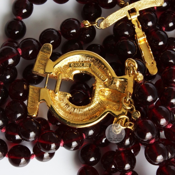 Nolan Miller Necklace Multistrand Red Glass Beads Rhinestones Clasp Vintage 80s - Picture 10 of 10